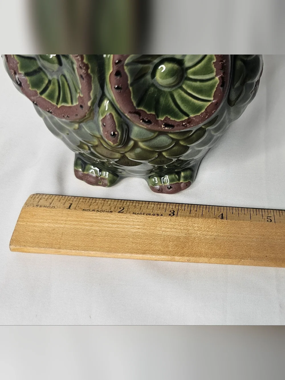 Pier 1 Imports Green Glazed Ceramic Double Owl Vase Figurine Boho Decor 8.5